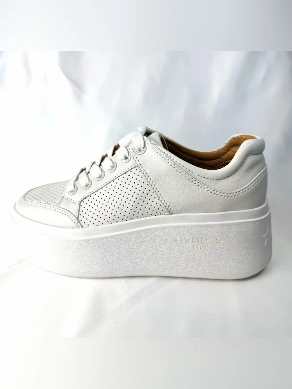 J Slides NYC White Leather Platform Sneakers Size 6 NIB